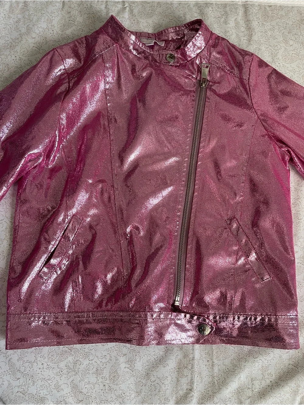 Disney Descendants D-Signed Future Queen Pink Foil Moto Jacket Girls M Sparkly